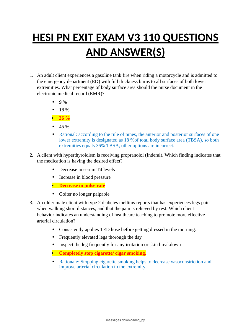 HESI PN EXIT EXAM V3 110 QUESTIONS AND ANSWER(S)