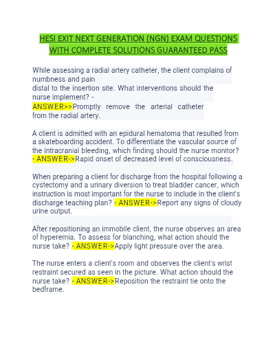 Hesi exit next generation ngn exam questions with complete solutions