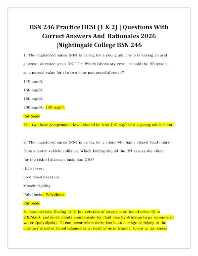 Bsn 246 practice hesi 1 2 questions with correct answers and rationales 2026 nightingale college bsn 246