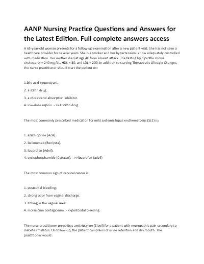 Aanp nursing practice questions and answers for the latest edition