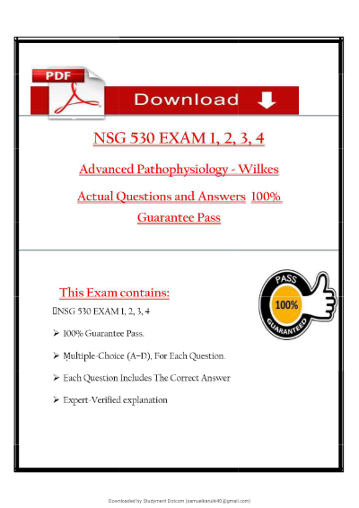 NSG 530 Advanced Pathophysiology (Wilkes University) – Exam 1, 2, 3 & 4 questions with answers and explanations