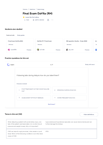 DAVITA (RN) 2026 FINAL UPDATE |ACTUAL EXAM SET QUESTIONS AND VERIFIED ANSWERS (CORRECT SOLUTIONS) | GET IT 100% ACCURATE!