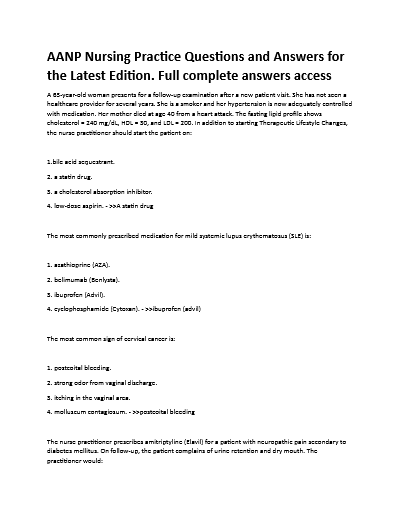 Aanp nursing practice questions and answers for the latest edition