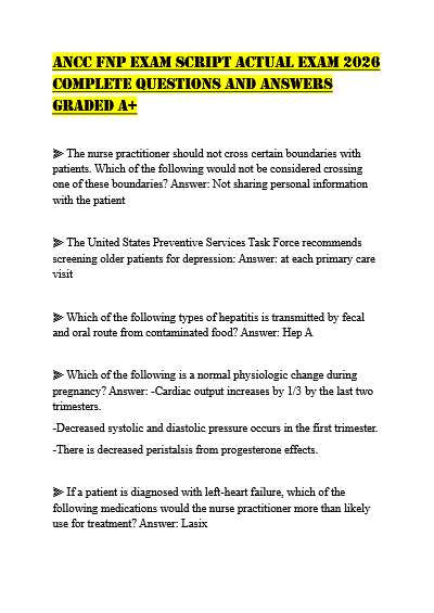 Ancc fnp exam script actual exam 2026 complete questions and answers graded a
