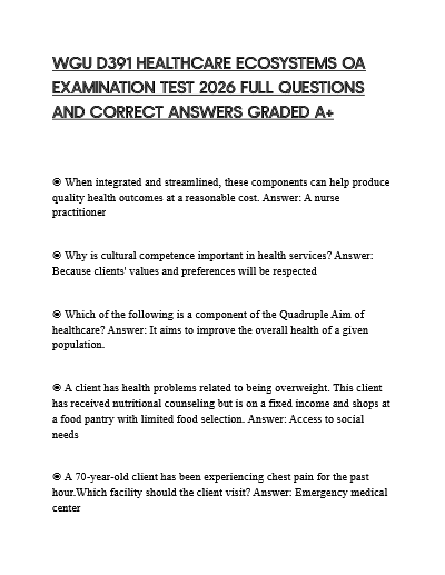 Wgu d391 healthcare ecosystems oa examination test 2026 full questions
