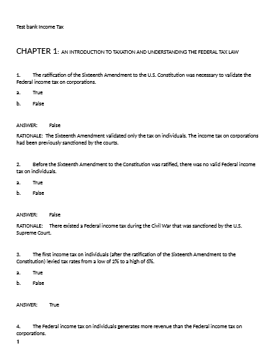 Test bank for south western federal taxation comprehensive volume