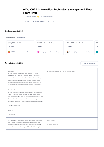 WGU C954 Information Technology Management OA Final Exam 200+ Questions & Answers Verified Actual Exam 2026