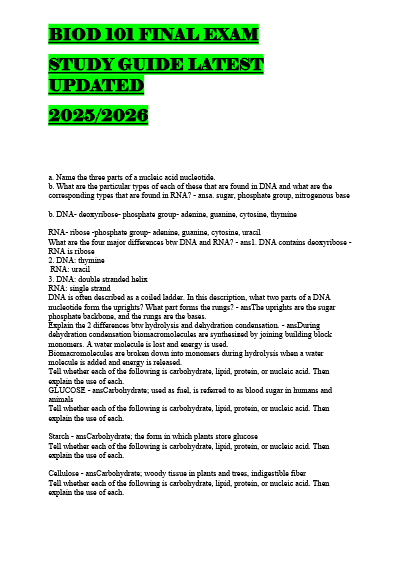BIOD 101 Final Exam Study Guide