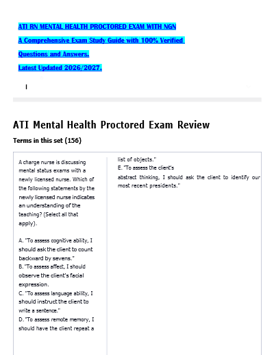 ATI Mental Health Proctored Exam