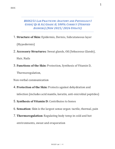 BIOL251 Human Anatomy & Physiology I w/Lab 2026 | Module 7 Exam Review |70+ Questions and Answers Summary |LockDown Browser |Portage Learning
