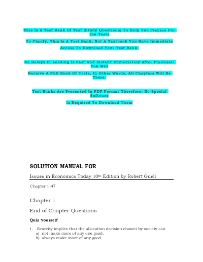 Solution Manual for Issues in Economics Today 10th Edition by Robert Guell All 1-47 Chapters Covered ,Latest Edition