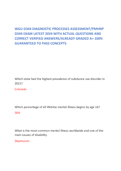 WGU D344) NURS 6437 DIAGNOSTIC PROCESS OF PSYCHIATRIC NURSE COMPREHENSIVE FINAL OA GUIDE 2024