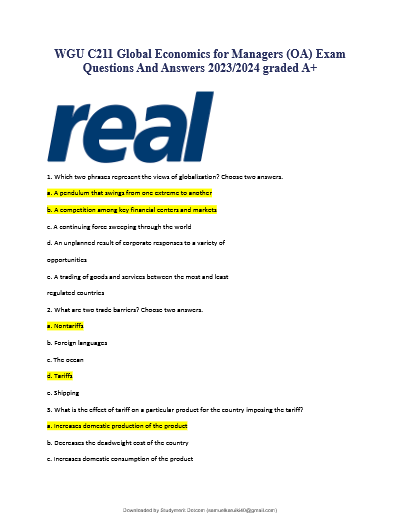 WGU C211 OA Global Economics Exam – Latest Questions with Verified Answers (2025–2026)