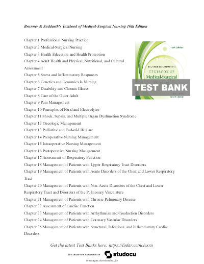 Test Bank for Brunner and Suddarth's Textbook of Medical-Surgical Nursing, 16th