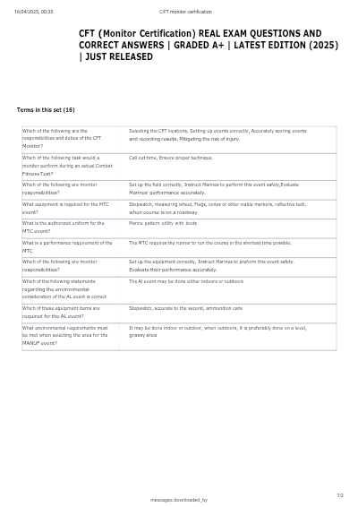 CFT Monitor Certification Exam With 100% Correct Answers 2023/2024