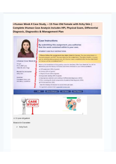 Legit i-Human Week 4 Case Study, – 13-Year-Old Female with Itchy Skin
