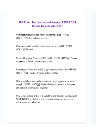 FCR 110 Post Test Questions and Answers UPDATED 2026 | Defense Acquisition University (DAU)| Verified