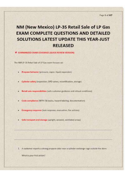NM (New Mexico) LP-3S Retail Sale of LP Gas EXAM COMPLETE QUESTIONS AND DETAILED SOLUTIONS LATEST
