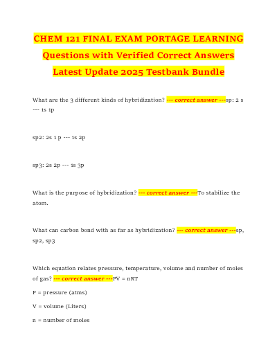 CHEM 121 Final Exam Questions and Answers 2024/2025 – Portage Learning