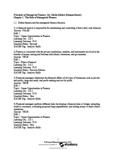 Test Bank — Principles of Managerial Finance, Global Edition, 14th Edition (Gitman, Zutter, 2014) | All Chapters 1-19 Covered