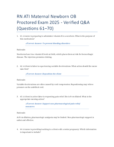 ATI RN Maternal Newborn Proctored 2023 Retake Exam with NGN Version 2