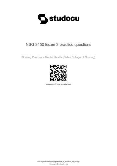 NSG 3450/ NSG3450 Exam 3 – Mental Health Review|