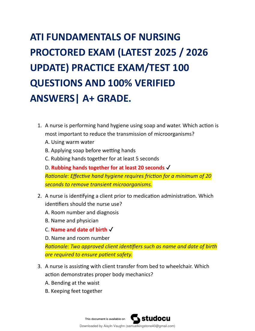 ATI FUNDAMENTALS PROCTORED EXAM