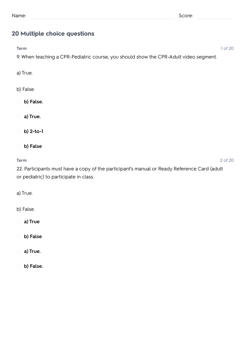 American Red Cross First Aid/CPR/AED Instructor/IT Recertification Assessment Questions and Answers | Latest Version | 2025/2026 | Correct & Verified