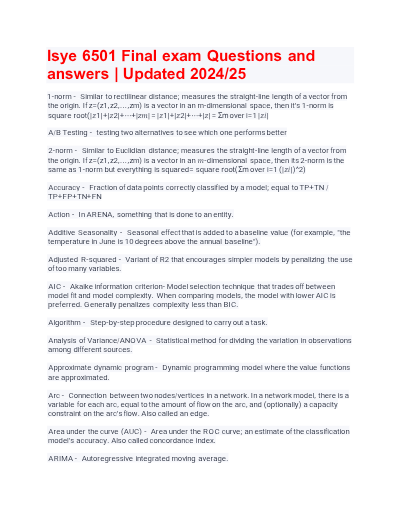 Isye 6501 final exam questions and answers