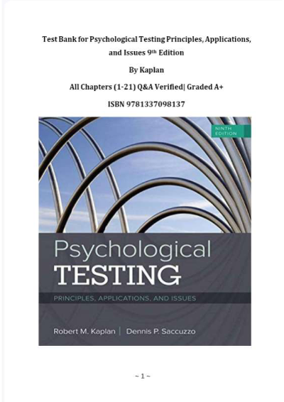 Test Bank for Psychological Testing Principles, Applications, and Issues 9th Edition By Kaplan