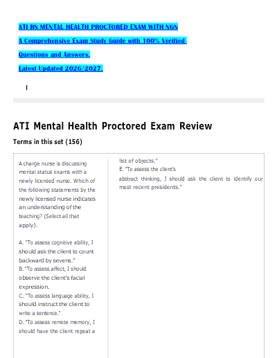 ATI RN Mental Health Exam