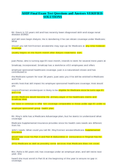 2027 AHIP Final Exam – Medicare Certification – Actual Questions & Answers (AHIP) Guarantee Pass (Updated Pdf)