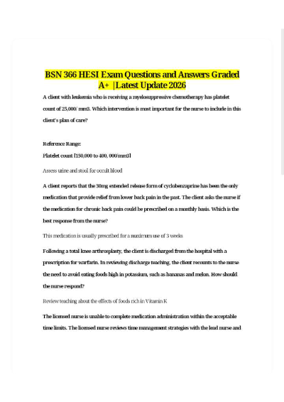 BSN 366 HESI Exam Questions and Answers Graded A+ | Latest Update 2026