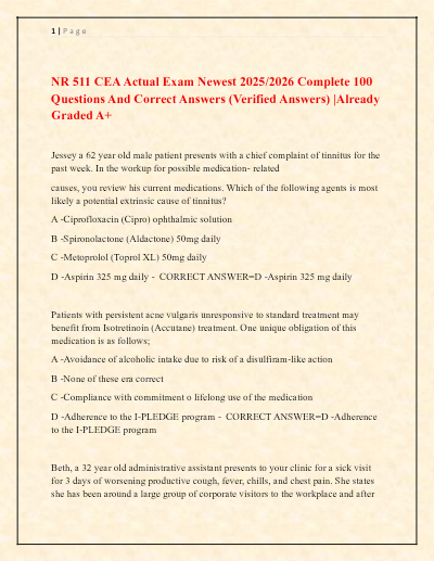 NR 511 CEA EXAM CHAMBERLAIN UNIVERSITY