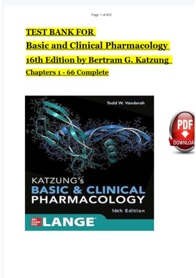 TEST BANK For Katzung's Basic and Clinical Pharmacology, 16th Edition By {Todd W. Vanderah, 2024,}