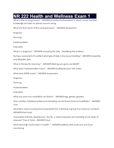 nr 222 health and wellness exam 1 chamberlain