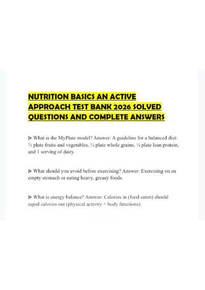 NUTRITION BASICS AN ACTIVE APPROACH TEST BANK 2026 SOLVED QUESTIONS AND COMPLETE ANSWERS