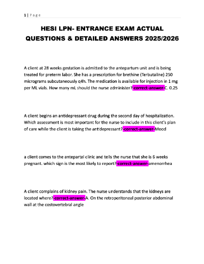 HESI LPN Entrance Exam Questions and Answers