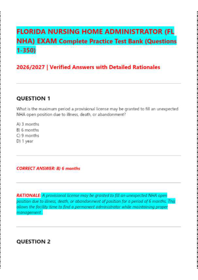 Florida Nursing Home Administrator (FL NHA) Practice Exam | Complete Question Bank