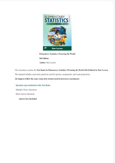 Elementary Statistics Picturing the World 9th Edition Test Bank | Ron Larson