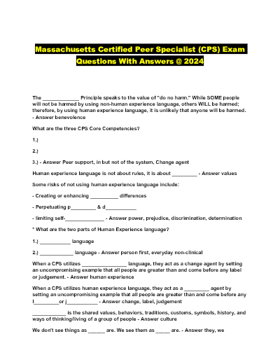 Missouri Certified Peer Specialist Basic Training Exam With Answers 2024