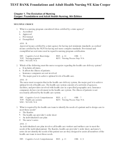 Foundations and Adult Health Nursing" (Study Guide, 9th Edition) by Cooper and Gosnell.