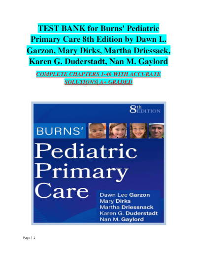 Burns’ Pediatric Primary Care 8th Ed — Complete Test Bank (All Chapters)