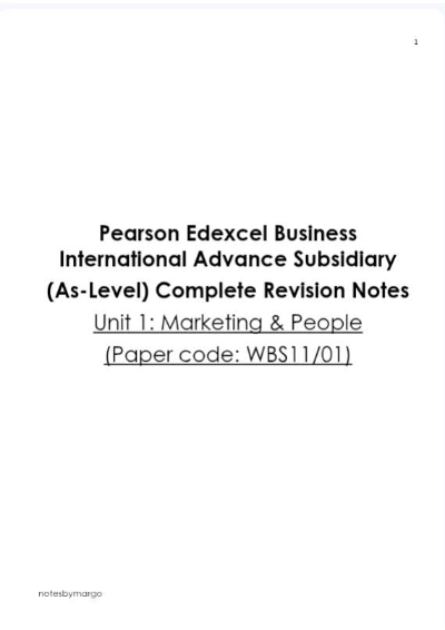 Pearson Edexcel A-level Business Unit 1 Complete Revision Notes(WBS11)