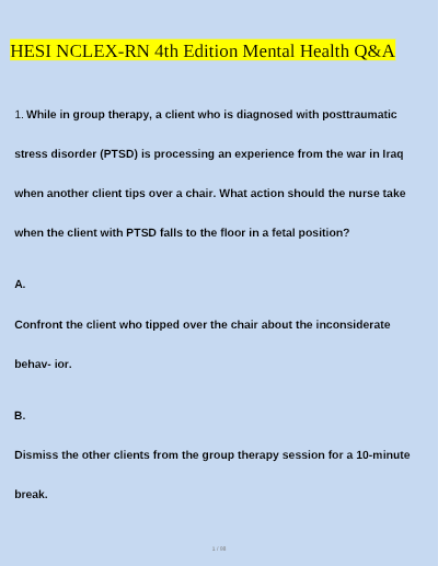 Evolve HESI Mental Health Nursing atual Exam 2026/2027 | Complete Test Bank, Practice Questions & Detailed Rationales