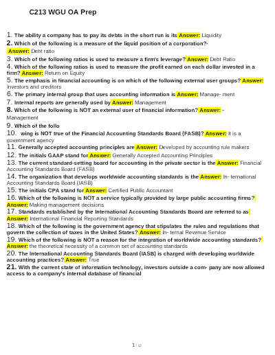 C211 WGU OA UPDATED Actual Questions and CORRECT Answers