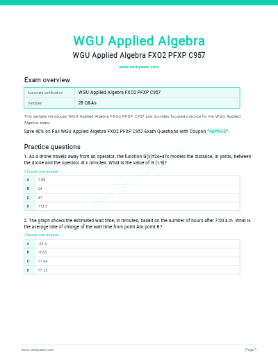 WGU C957 APPLIED ALGEBRA OA EXAM | QUESTIONS AND ANSWERS | UPDATED 2026
