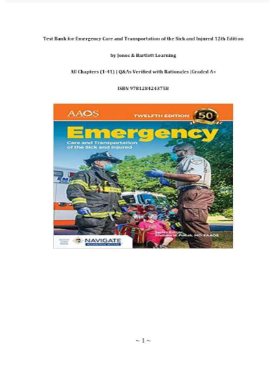 Test Bank for Emergency Care and Transportation of the Sick and Injured 12th Edition by Jones