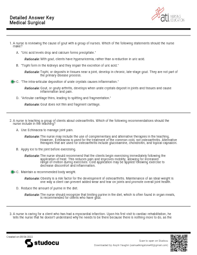 ATI Med Surg Detailed Answer Key