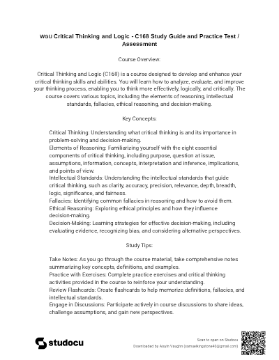 C168 Critical Thinking and Logic